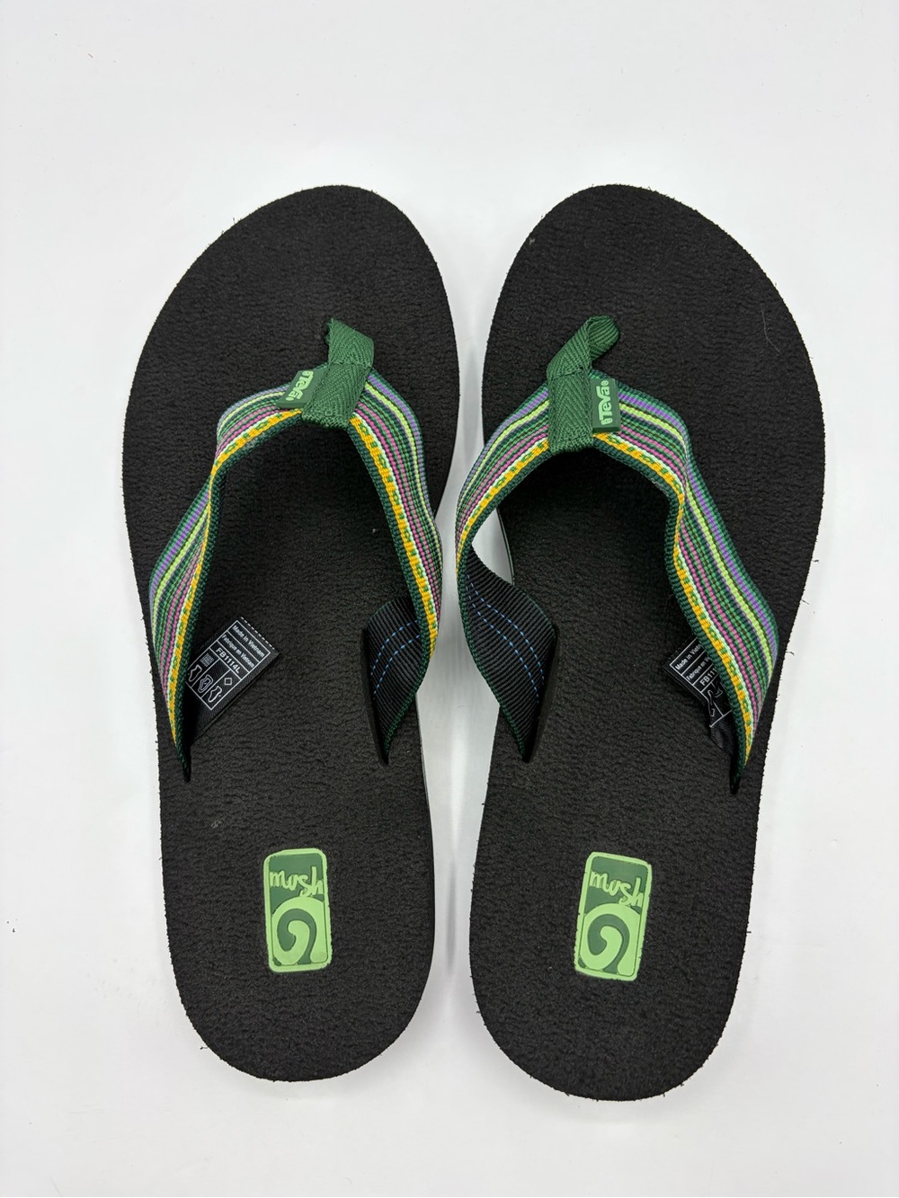 Teva Women’s Size 8 Striped Green Mush Flip Flops Summer Outdoor Comfortable